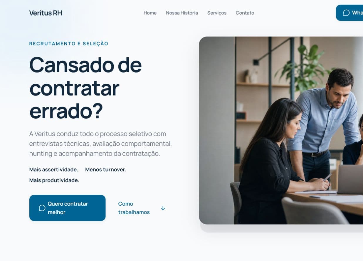 Página inicial do site Veritus RH
